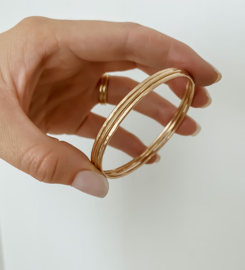 Gold bangle set bracelet set minimalist everyday permanent bracelets 14K GOLD FILLED image 5