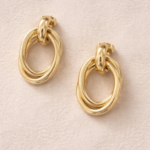 Gold Twisted Hoop Earring Bold Oval Design Statement Elegant Wire Thick Jewelry Trendy Style image 1