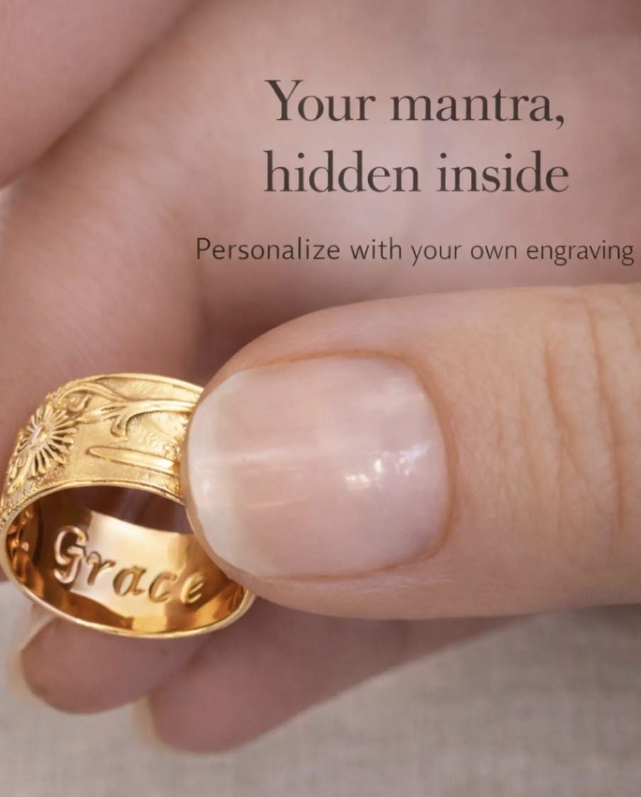 Gold Filled Cigar Band Ring Wide Band Floral Ring Vintage Style