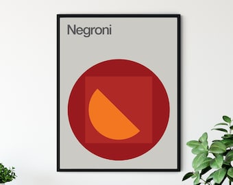 Negroni Cocktail Print, Minimalist, Mid-Century, Swiss Modernist Design, Kitchen Art.