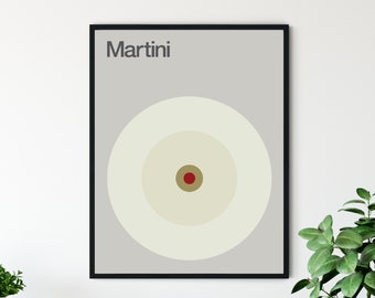 Martini Cocktail Print, minimalistisch, Mid-Century, Modernist Design, Küchenkunst.