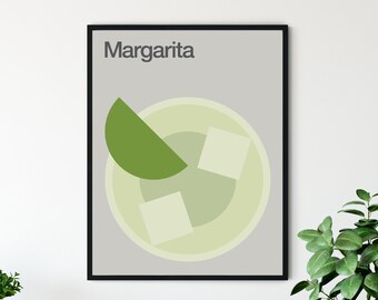 Margarita Cocktail Print, Minimalist, Mid-Century, Swiss Modernist Design, Kitchen Art.