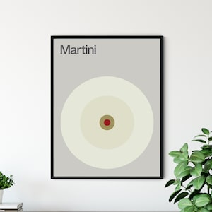 Martini Cocktail Print, Minimalist, Mid-Century, Swiss Modernist Design, Kitchen Art.