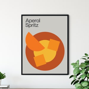 Aperol Spritz Cocktail Print, Minimalist, Mid-Century, Swiss Modernist Design, Kitchen Art.