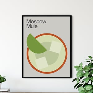 Moscow Mule Cocktail Print, Minimalist, Mid-Century, Swiss Modernist Design, Kitchen Art.