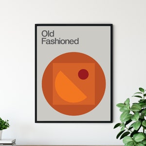 Impresión de cóctel antiguo, minimalista, mediados de siglo, diseño modernista suizo, arte de cocina.