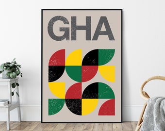Ghana Flag, Mid-Century Art Print, Travel Poster Print, Minimalist, Modernist Design.