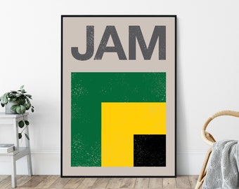 Jamaica Flag Mid-Century Art Print, Travel Poster Print, Minimalist, Vintage Design.