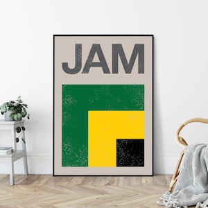 Jamaica Flag Mid-Century Art Print, Travel Poster Print, Minimalist, Vintage Design.