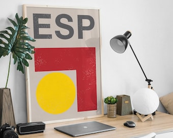 Spain Flag Mid-Century Art Print, Travel Poster Print, Minimalist, Vintage Design.