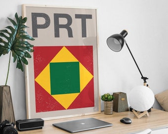 Portugal Flag Mid-Century Art Print, Travel Poster Print, Minimalist, Vintage Design.