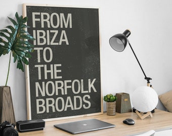 From Ibiza to the Norfolk Broads, Mid-Century Modern Style Art Print.