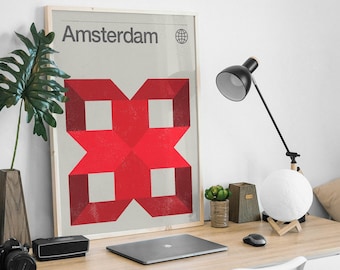 Amsterdam City Print, Mid-Century Modernist Art Print, Abstract, Geometric, Vintage Style, Graphic Design.