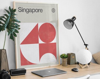 Singapore City Print, Mid-Century Modernist Art Print, Abstract, Geometric, Vintage Style, Graphic Design.