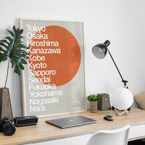 Japan Cities Travel Print, Mid-Century, Modernist Art Print.
