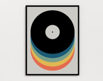Vinyl Record Print, Mid-Century Modern Style Art Print, Retro Minimalist Wall Decor.