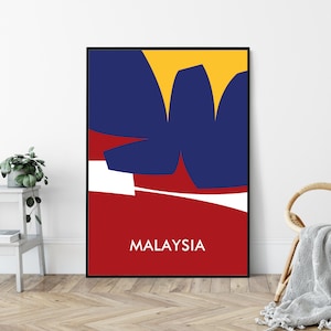 Malaysia Abstract Flag, Mid-Century Art Print, Travel Poster Print, Minimalist Geometric Vintage Design.