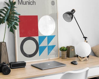 Munich City Print, Mid-Century Modernist Art Print, Abstract, Geometric, Vintage Style, Graphic Design.