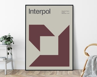 Interpol Reimagined Gig Poster, Mid-Century, Modernist Art Print, Music Poster.