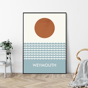 Weymouth, Coastal Art Print, Mid-Century, Vintage, Retro, Travel Poster Print, Seaside Print.