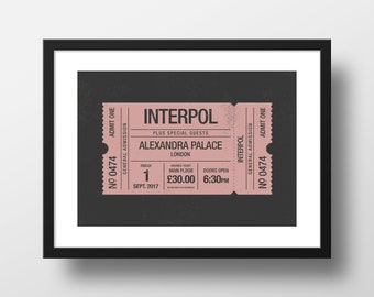 Concert / Gig Ticket Poster Print. Personalised to feature your favourite band or music artist with a retro vintage design.