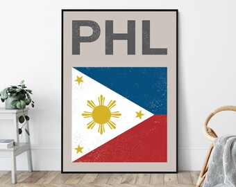 Philippines Flag Mid-Century Art Print, Travel Poster Print, Minimalist, Vintage Design.