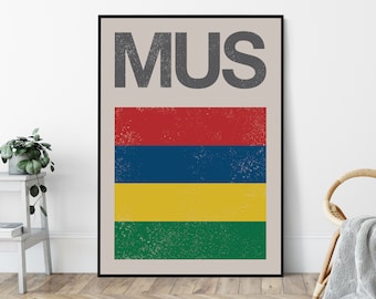 Mauritius Flag Mid-Century Art Print, Travel Poster Print, Minimalist, Vintage Design.