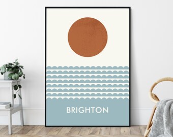 Brighton, Coastal Art Print, Mid-Century, Vintage, Retro, Travel Poster Print, Seaside Print.