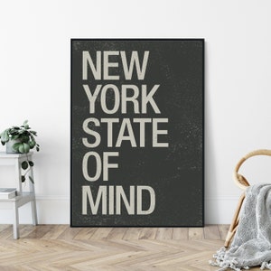 Estado de ánimo de Nueva York, impresión de arte de estilo moderno de mediados de siglo, decoración de pared de tipografía minimalista, impresión musical.