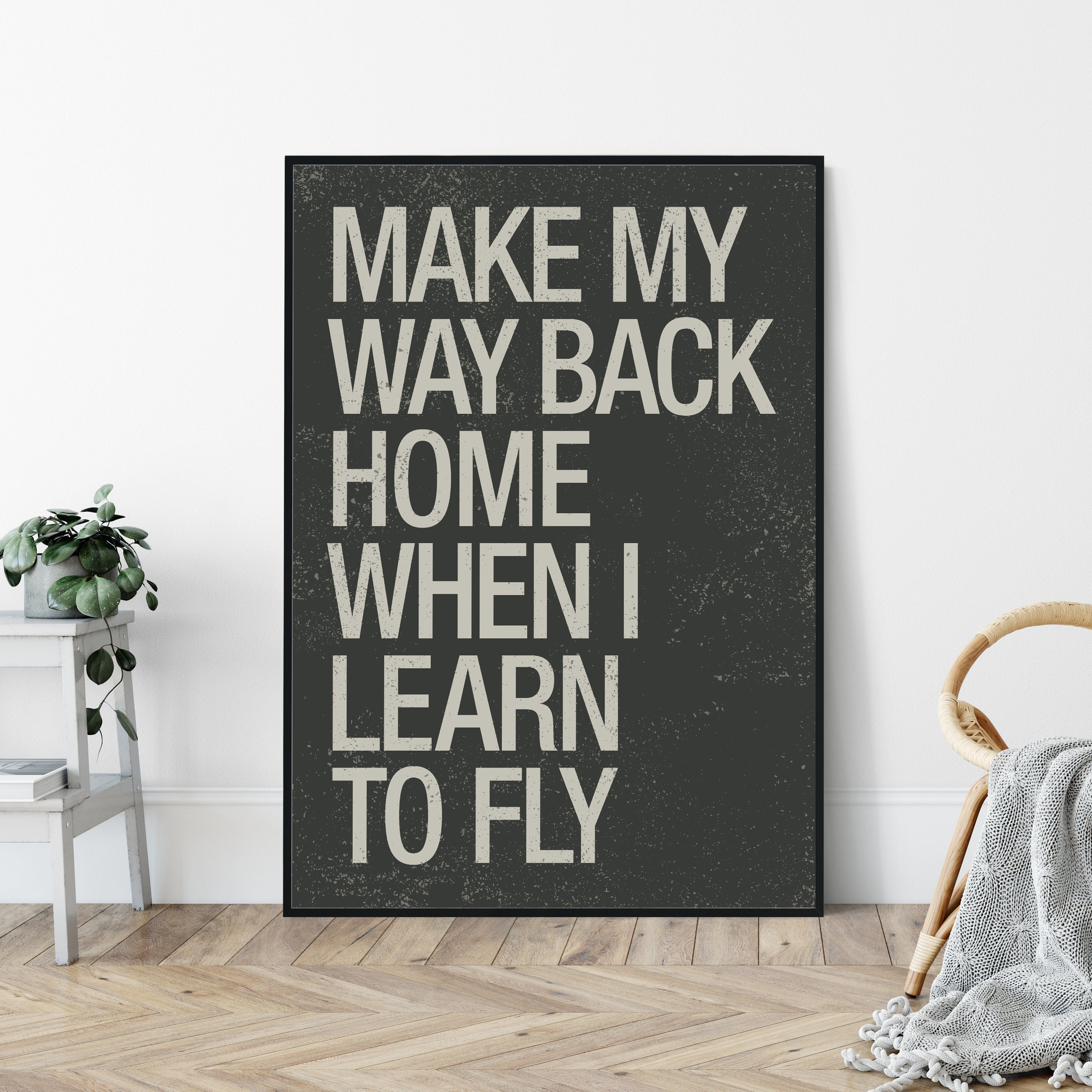 Learn To Fly, Mid-Century, Modernist, Typography Wall Decor.