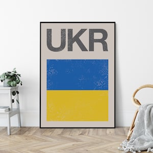 Ukraine Flag, Mid-Century Art Print, Travel Poster Print, Minimalist, Modernist Design.