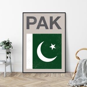 Pakistan Flag Mid-Century Art Print, Travel Poster Print, Minimalist, Vintage Design.