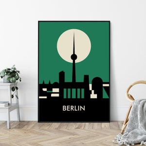 Berlin Skyline, Mid-Century, Modernist, Travel Art Print.