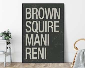 Marrón, Escudero, Mani, Reni, Mediados de Siglo, Modernista, Arte de pared tipográfico.