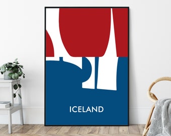 Iceland Abstract Flag, Mid-Century Art Print, Travel Poster Print, Minimalist Geometric Vintage Design.