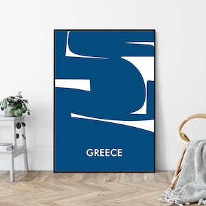 Griechenland Abstrakte Flagge, Mid-Century Kunstdruck, Reise Poster Druck, Minimalistisches Geometrisches Vintage Design.