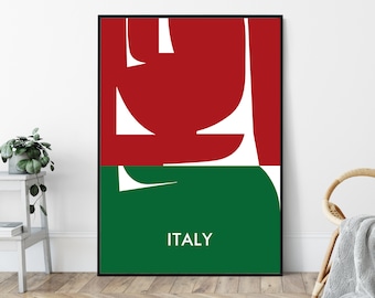 Italy Abstract Flag, Mid-Century Art Print, Travel Poster Print, Minimalist Geometric Vintage Design.