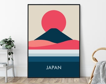 Japan Mid-Century Art Print, Minimalist Travel Poster Print, Mount Fuji.