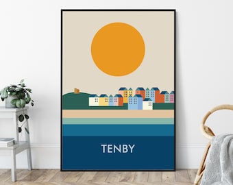 Tenby, Mid-Century Art Print, Travel Poster Print, Seaside Print, Beach Print.