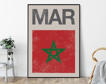 Morocco Flag, Mid-Century Art Print, Travel Poster Print, Minimalist, Modernist Design.