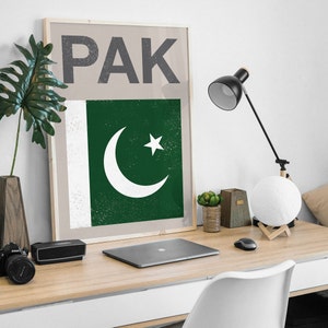 Pakistan Flag Mid-Century Art Print, Travel Poster Print, Minimalist, Vintage Design. image 2