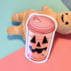 Cute Pumpkin Spice Latte Sticker | Fall Coffee Art | Seasonal Decor | Stocking Stuffer Gift