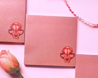 Pink Post it Notes with a Red Cat Skull || Goth Stationary || Pink Notepad || Cute Stationary || Pink Memo Pad || Mini Notepad || Cute Notes