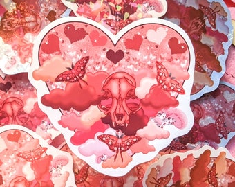 Cat Skull Heart Sticker - V-day Sticker - Waterproof Sticker - Valentine's Day Sticker - Vinyl Sticker - Heart Sticker - Laptop Sticker