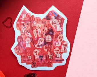 Red Holographic Haunted House Sticker - Haunted House Sticker - Holographic Sticker - Red Haunted House Sticker - Halloween Sticker - Spooky