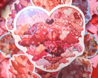 Pegatina holográfica del corazón - pegatina holográfica - pegatina holográfica de corazones - pegatina del día de San Valentín - pegatina Vday - pegatina rosa y roja