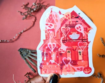 Blood Orange Haunted House Sticker - Halloween Sticker - Spooky Sticker - Haunted House - Holographic Sticker - Horror Sticker - Gift Idea