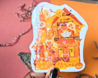 Orange Haunted House Sticker - Halloween Sticker - Spooky Sticker - Orange Haunted House - Haunted House Sticker- Gift For Her - Fall Vibes