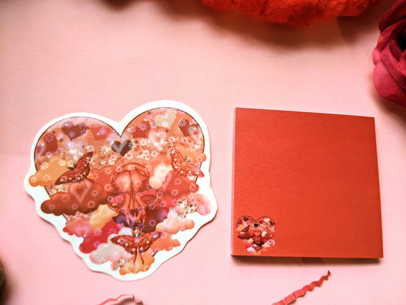 Red Post it Notes with a Red Heart Goth Stationary Red Notepad Cute Stationary Red Memo Pad Mini Notepad Cute Notes image 2