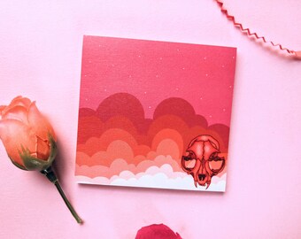 Red & Pink Notepad || Red Cat Skull Sticky Notes || Cloud Post It Notepad || Pink Sky Memo Pad || Cat Skull Art || Cat Skull Decor